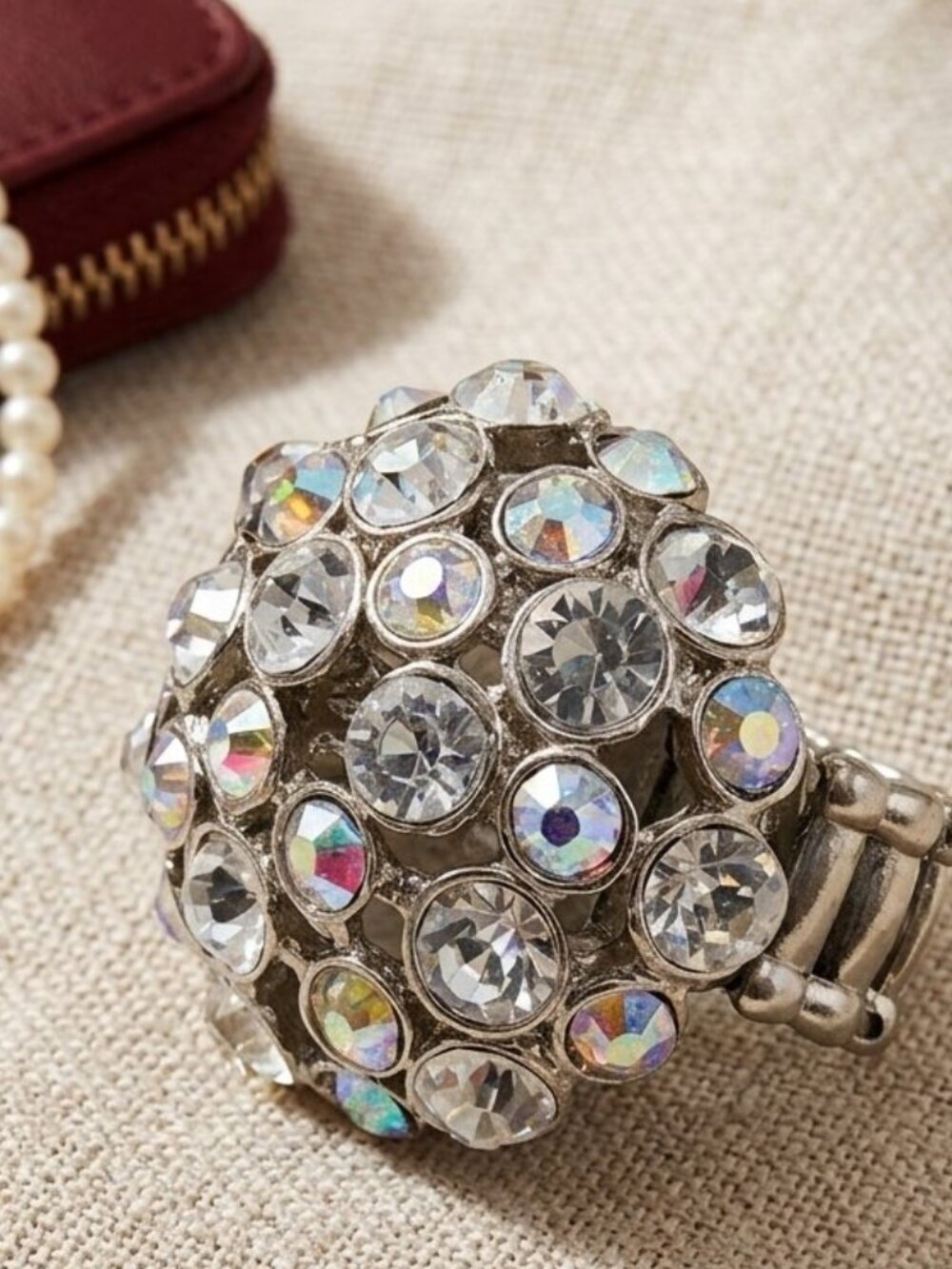 Rhinestone Cocktail Ring Stretch Elastic Band Statement Jewelry 2184